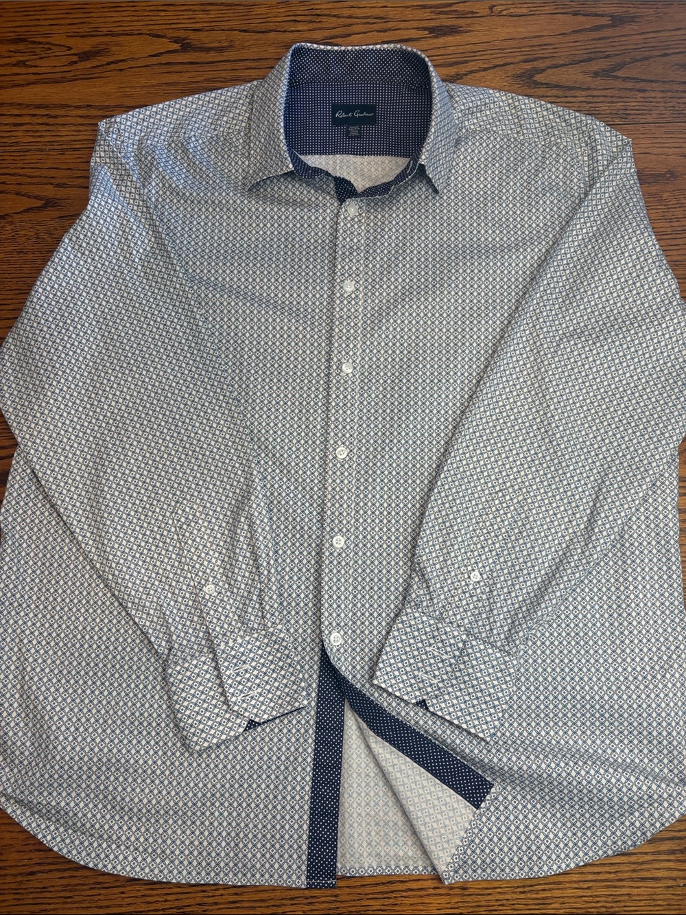 ROBERT GRAHAM White and Blue Micro-Pattern Dress Button-Down LS Shirt (M-132)